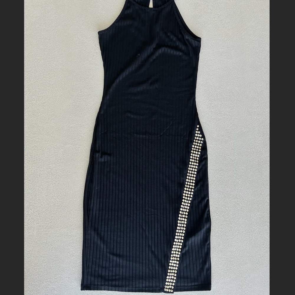 Bebe Black Bodycon Dress with Rhinestones
